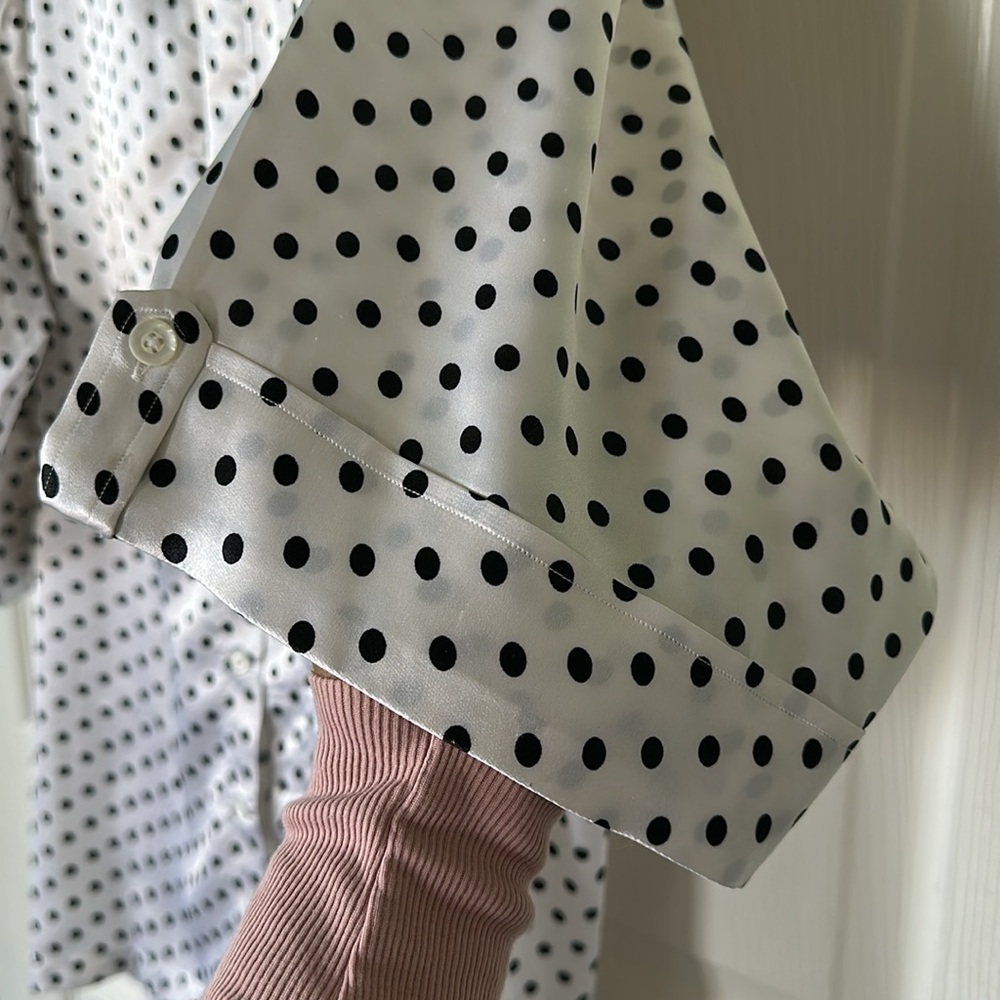 Michael's Custom Clothes Women’s White/Black  Polka Dot Silk Night Shirt Size XL - Picture 6 of 6